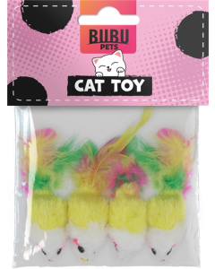 Bubu Pets kassilelu hiir värviliste sulgedega 4tk