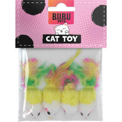 Bubu Pets kassilelu hiir värviliste sulgedega 4tk