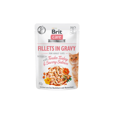 Brit Care Fillets in Gravy Tender Turkey & Savory Salmon märgtoit kassidele 85g