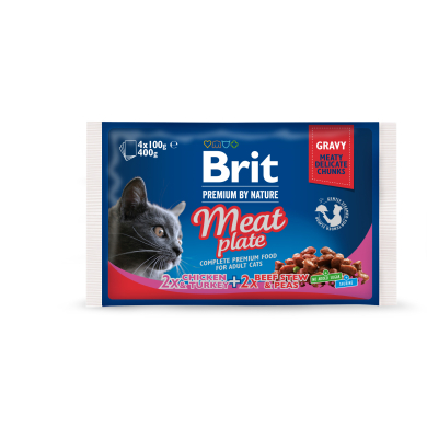 Brit Premium Meat Plate multipakk märgtoit kassidele 4x100g