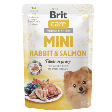 Brit Care Mini Rabbit & Salmon fillets in gravy einekotike koertele 85g