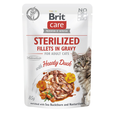 Brit Care Fillets in Gravy Hearty Duck märgtoit steriliseeritud kassidele 85g