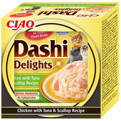 Inaba Dashi Delights Chicken with Tuna & Scallop konserv kassile 70g