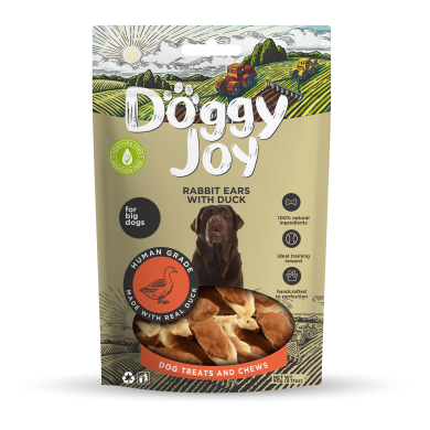 Doggy Joy rabbit ears with duck närimismaiused koertele 90g