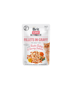 Brit Care Fillets in Gravy Tender Turkey & Savory Salmon märgtoit kassidele 85g