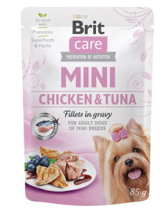 Brit Care Mini pouch Chicken & Tuna fillets in gravy einekotike koertele 85g